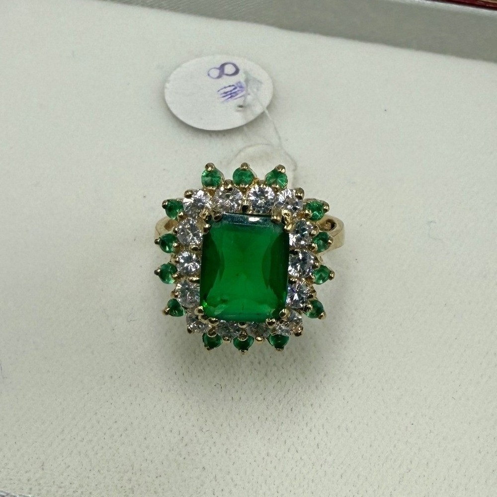 Hollywood Collection Joan Crawford Replica Emerald Cut Green Halo Ring Size 8.5